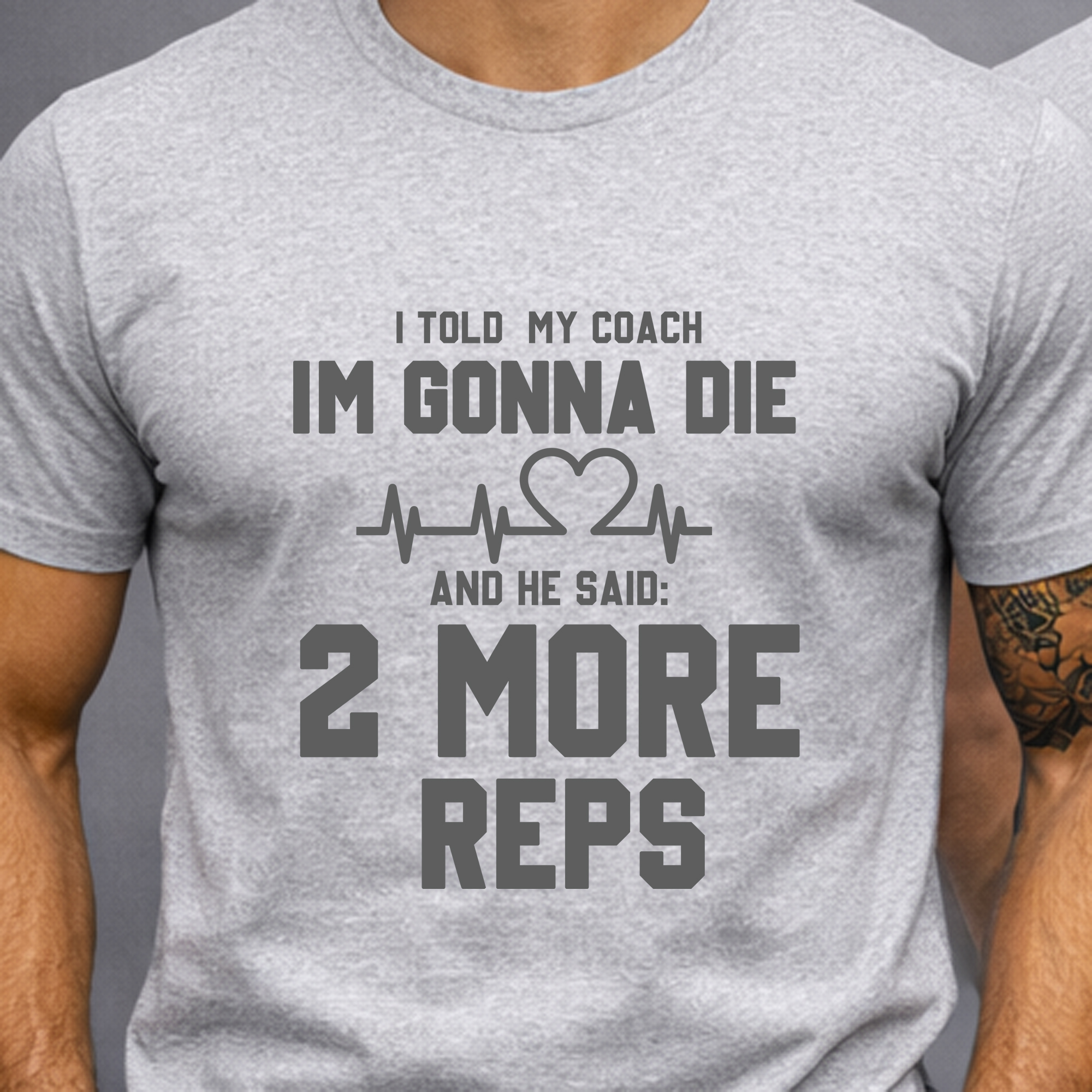 Funny Gym Workout Tee 2 More Reps Edition 2026 4 Close-up of DTF print on black gym t-shirt showing sharp text and detail, I'm Gonna Die 2 More Reps design