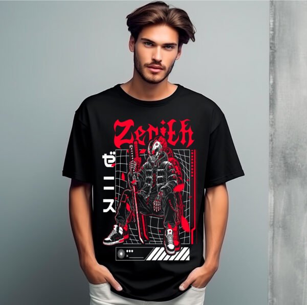 ZENITH Cyber Warrior" T-Shirt - Futuristic Sci-Fi & Anime Style Tee - Japanese Streetwear Graphic Shirt - Image 4