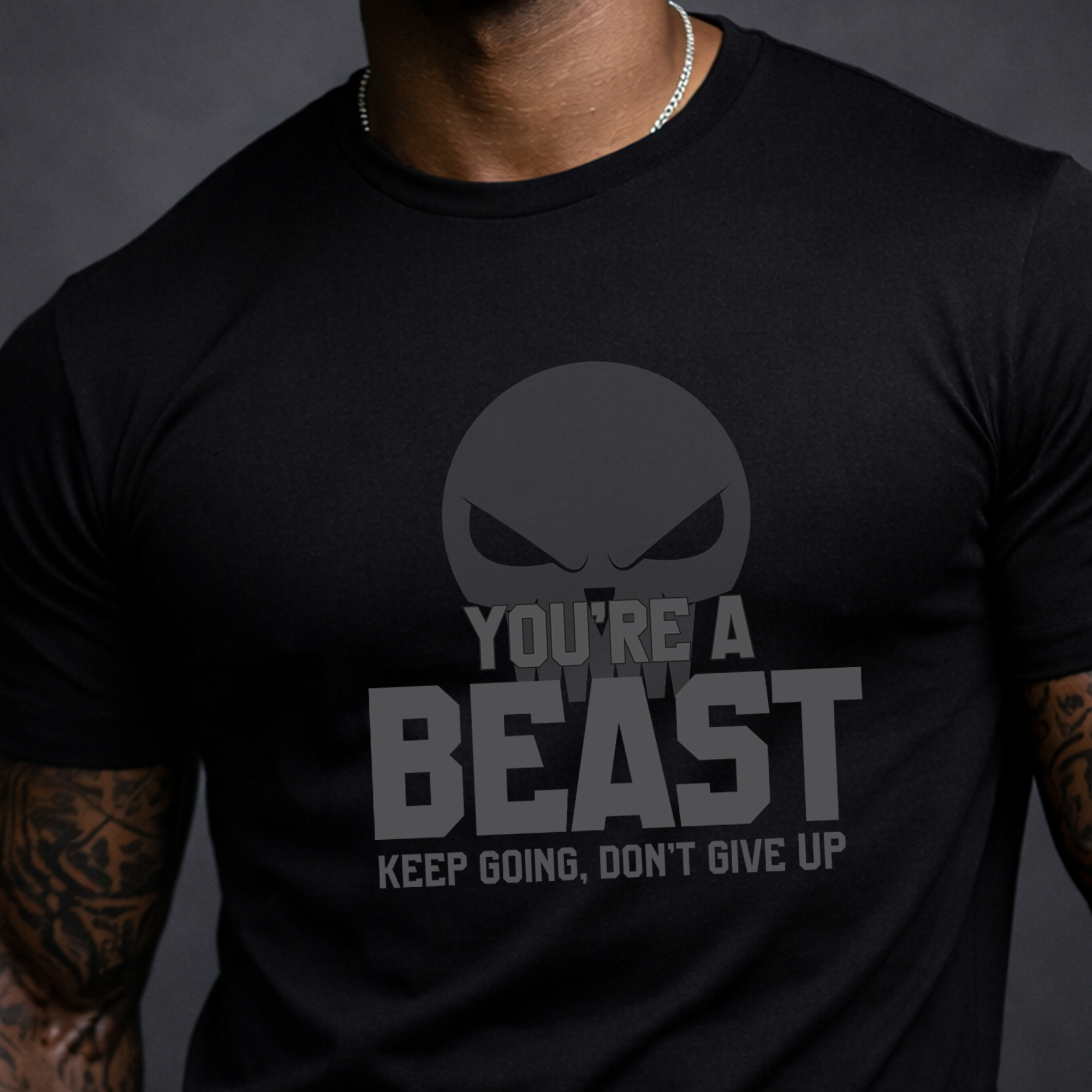 You’re A Beast Gym T-Shirt – Black on Black Motivational Workout Tee (Unisex) 3 You’re A Beast Gym T-Shirt – Black on Black Motivational Workout Tee (Unisex) - Image 3