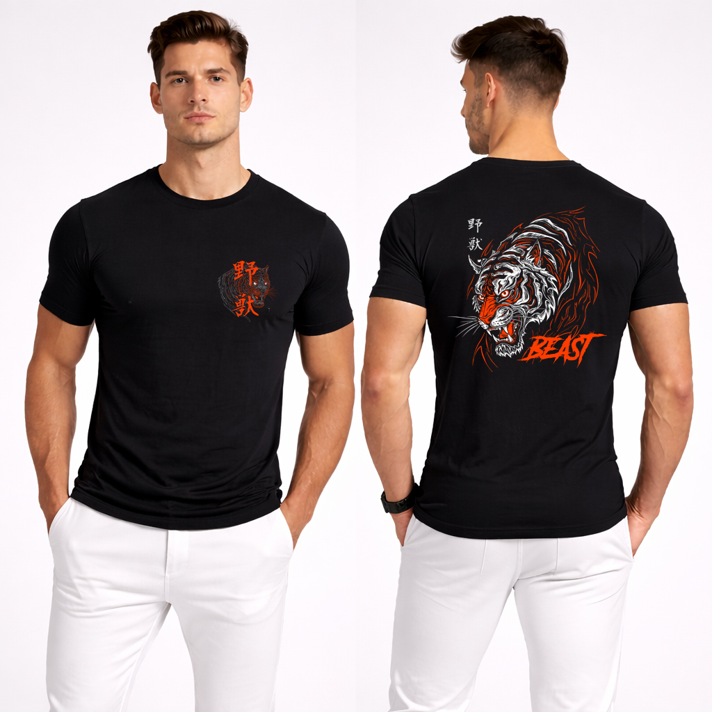 Japanese Tiger Streetwear T Shirt Bold Wild Beast Graphic 2026 3 Wild Beast Japanese tiger streetwear t shirt bold back print graphic on black tee