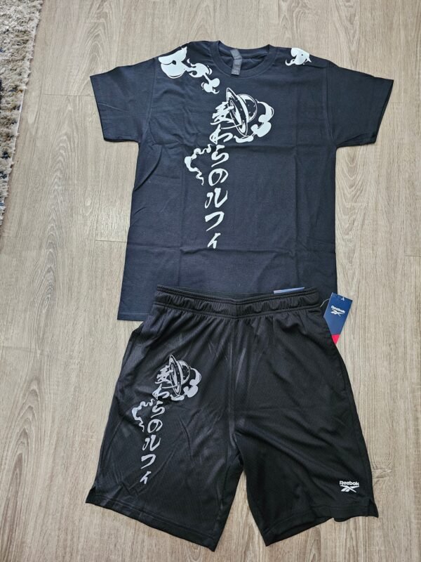 Mugiwara No Luffy Anime Shirt Set – Japanese Streetwear T-Shirt and Shorts, Black & White Graphic Tee Combo - Image 2