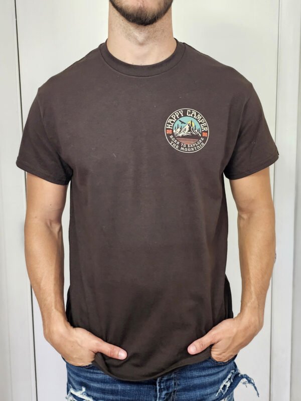 "HAPPY CAMPER" Mountain Explorer T-Shirt-"BORN TO EXPLORE THE MOUNTAIN," perfect for nature lovers. - Image 5