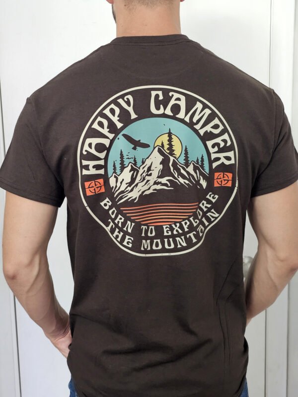 "HAPPY CAMPER" Mountain Explorer T-Shirt-"BORN TO EXPLORE THE MOUNTAIN," perfect for nature lovers. - Image 6