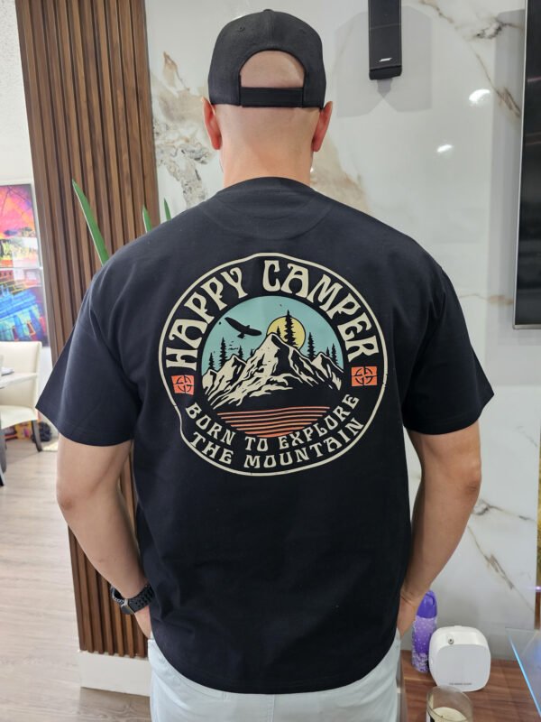 "HAPPY CAMPER" Mountain Explorer T-Shirt-"BORN TO EXPLORE THE MOUNTAIN," perfect for nature lovers. - Image 8