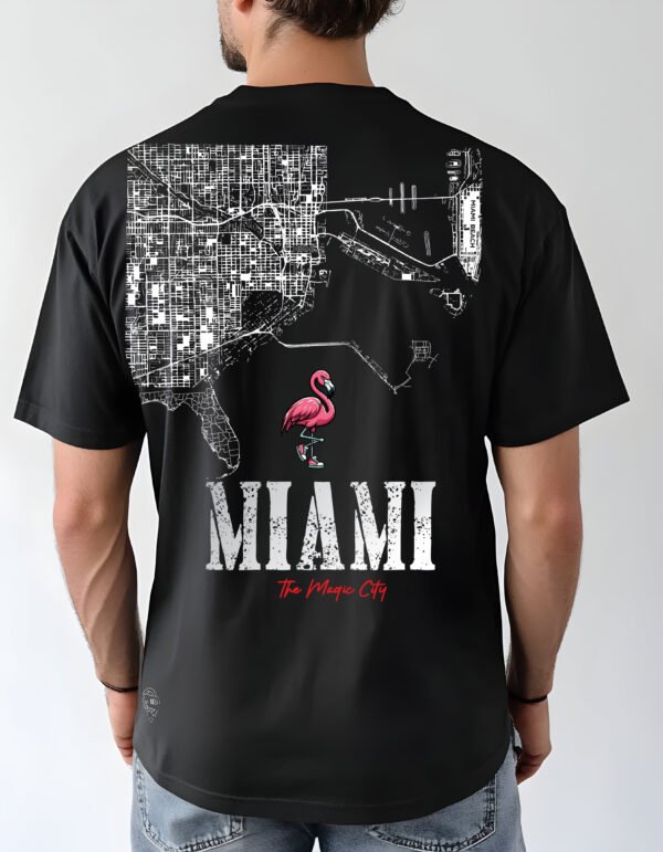 "MIAMI THE MAGIC CITY" T-Shirt | Miami Flamingo & Map Souvenir Tee | Florida Travel Shirt | Local Pride Apparel | Gift for Miami Lover. - Image 3