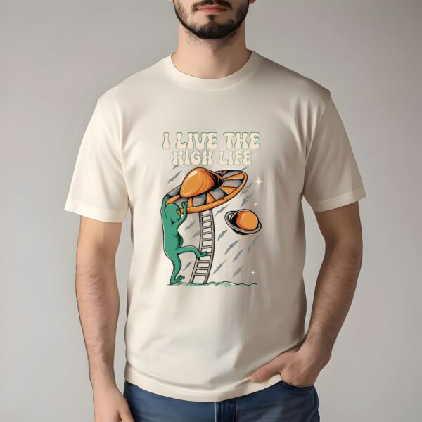 "LITTLE HIGH MAINTENANCE ALIEN" Funny Graphic T-Shirt - Quirky Sci-Fi & Cannabis Humor Tee. - Image 3