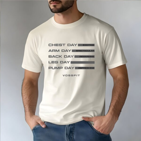 Gym Workout Schedule Tee - Motivational Fitness Apparel - VOSSFIT Daily Grind T-Shirt - Black, Light Blue, Navy, Brown, Grey, Olive Green - Image 2