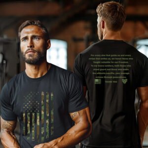 "THANK YOU: Camo Flag" Tactical T-Shirt - Honor, Courage, Freedom.