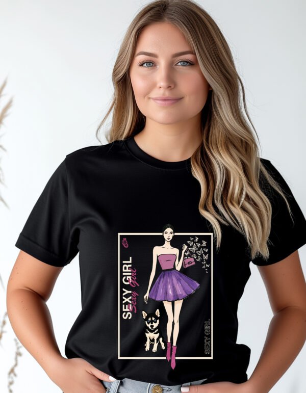 "SEXY GIRL" Fashion Illustration T-Shirt - Chic & Unique Graphic Tee for Women. - Image 3