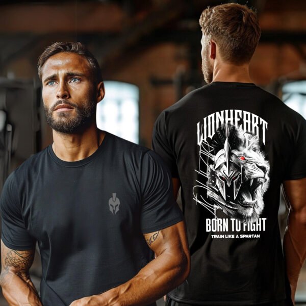 "LIONHEART SPARTAN" Gym & Workout T-Shirt - Born to Fight, Train Like a Spartan Tee. - Image 3