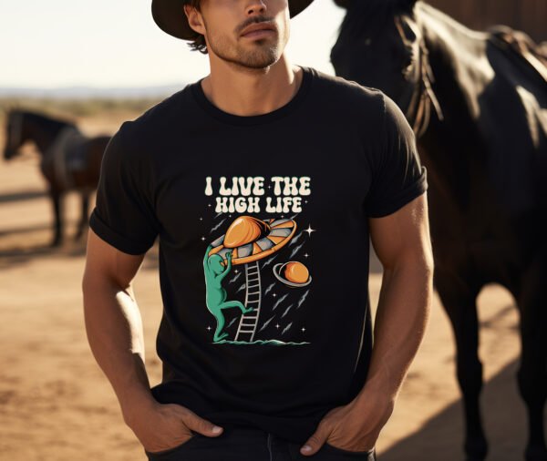 "LITTLE HIGH MAINTENANCE ALIEN" Funny Graphic T-Shirt - Quirky Sci-Fi & Cannabis Humor Tee. - Image 9