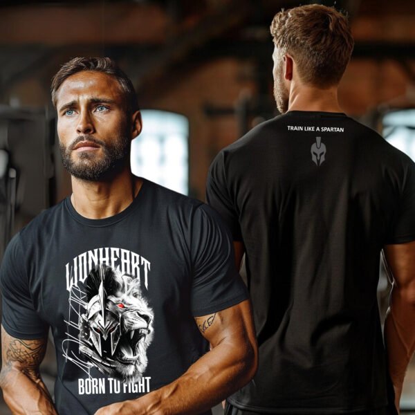 "LIONHEART SPARTAN" Gym & Workout T-Shirt - Born to Fight, Train Like a Spartan Tee. - Image 2