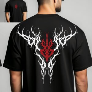 TRIBAL EMBRACE" Abstract Art T-Shirt - Edgy Gothic and Alternative Tee - Unique Red & White Design - Unisex Sizes S-2XL