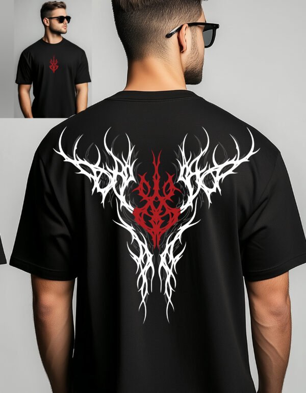 TRIBAL EMBRACE" Abstract Art T-Shirt - Edgy Gothic and Alternative Tee - Unique Red & White Design - Unisex Sizes S-2XL