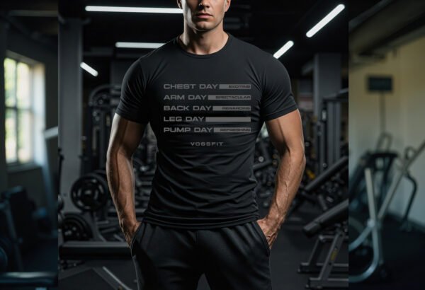 Gym Workout Schedule Tee - Motivational Fitness Apparel - VOSSFIT Daily Grind T-Shirt - Black, Light Blue, Navy, Brown, Grey, Olive Green - Image 3