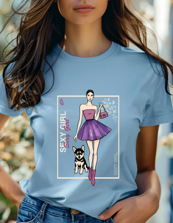 "SEXY GIRL" Fashion Illustration T-Shirt - Chic & Unique Graphic Tee for Women.