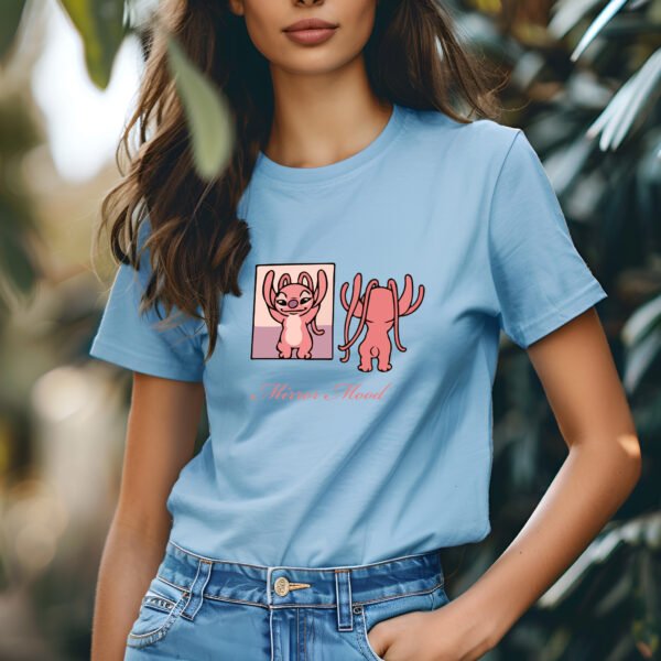 "MIRROR MOOD" Cute & Relatable Cartoon T-Shirt - Expressive Graphic Tee for Women. - Image 5