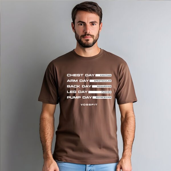 Gym Workout Schedule Tee - Motivational Fitness Apparel - VOSSFIT Daily Grind T-Shirt - Black, Light Blue, Navy, Brown, Grey, Olive Green - Image 4