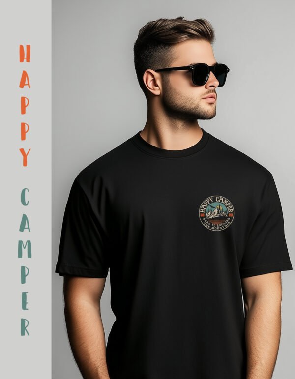 "HAPPY CAMPER" Mountain Explorer T-Shirt-"BORN TO EXPLORE THE MOUNTAIN," perfect for nature lovers. - Image 3