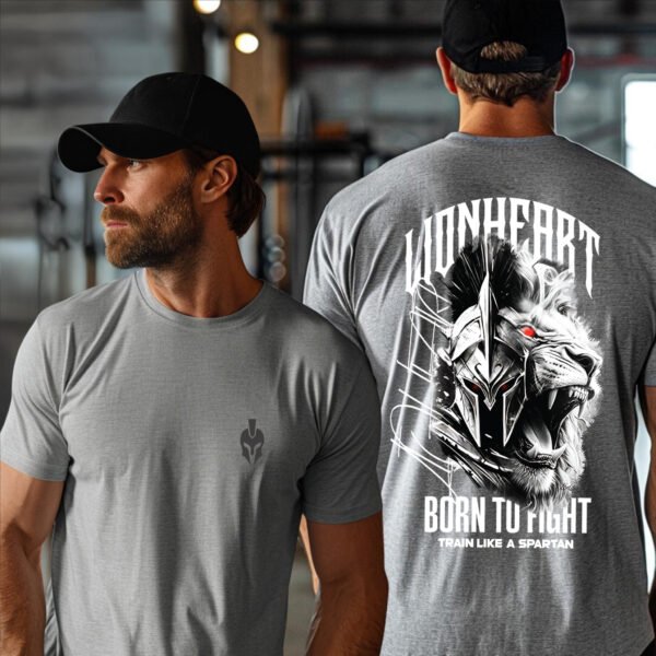 "LIONHEART SPARTAN" Gym & Workout T-Shirt - Born to Fight, Train Like a Spartan Tee. - Image 4