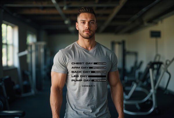 Gym Workout Schedule Tee - Motivational Fitness Apparel - VOSSFIT Daily Grind T-Shirt - Black, Light Blue, Navy, Brown, Grey, Olive Green - Image 5