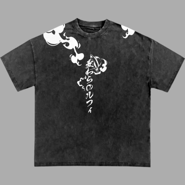 Mugiwara No Luffy Anime Shirt Set – Japanese Streetwear T-Shirt and Shorts, Black & White Graphic Tee Combo - Image 3