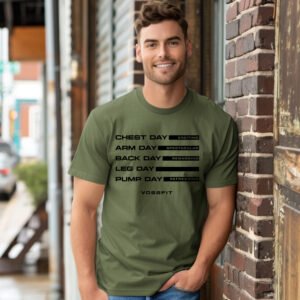 Gym Workout Schedule Tee - Motivational Fitness Apparel - VOSSFIT Daily Grind T-Shirt - Black, Light Blue, Navy, Brown, Grey, Olive Green