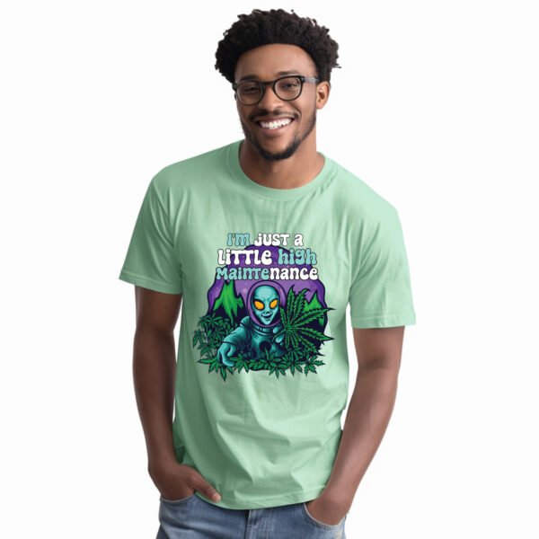 "LITTLE HIGH MAINTENANCE ALIEN" Funny Graphic T-Shirt - Quirky Sci-Fi & Cannabis Humor Tee. - Image 14