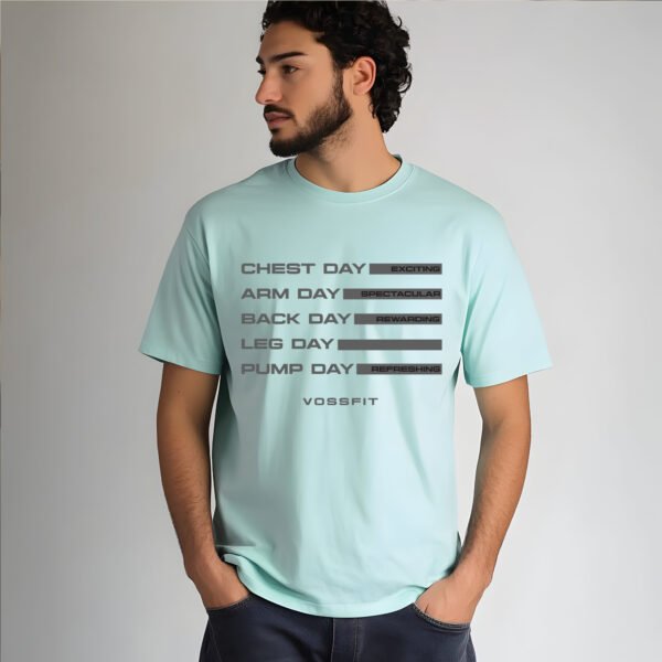 Gym Workout Schedule Tee - Motivational Fitness Apparel - VOSSFIT Daily Grind T-Shirt - Black, Light Blue, Navy, Brown, Grey, Olive Green - Image 7