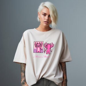 "MIRROR MOOD" Cute & Relatable Cartoon T-Shirt - Expressive Graphic Tee for Women.