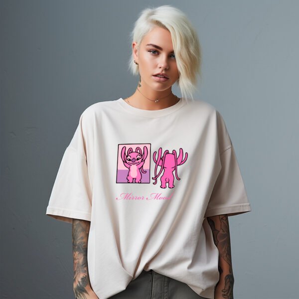 "MIRROR MOOD" Cute & Relatable Cartoon T-Shirt - Expressive Graphic Tee for Women.