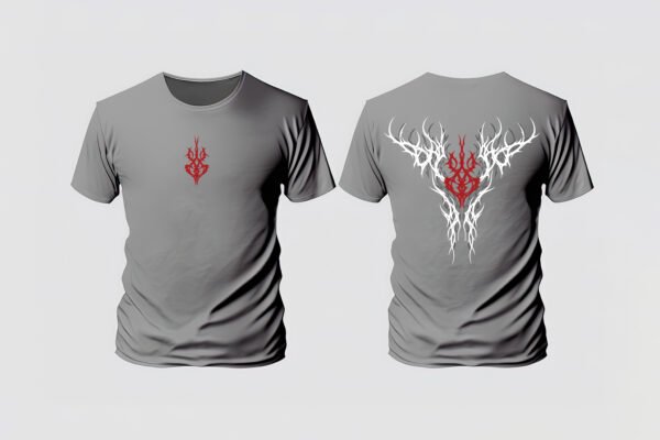TRIBAL EMBRACE" Abstract Art T-Shirt - Edgy Gothic and Alternative Tee - Unique Red & White Design - Unisex Sizes S-2XL - Image 7