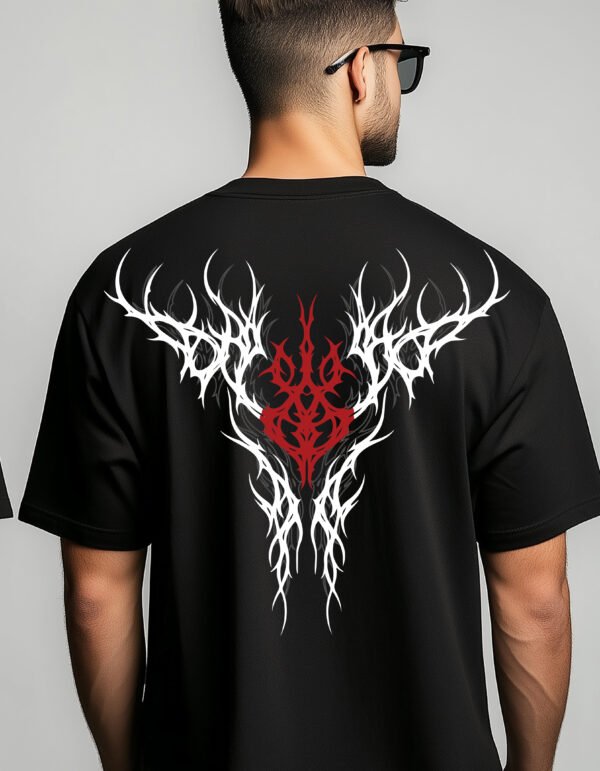 TRIBAL EMBRACE" Abstract Art T-Shirt - Edgy Gothic and Alternative Tee - Unique Red & White Design - Unisex Sizes S-2XL - Image 8