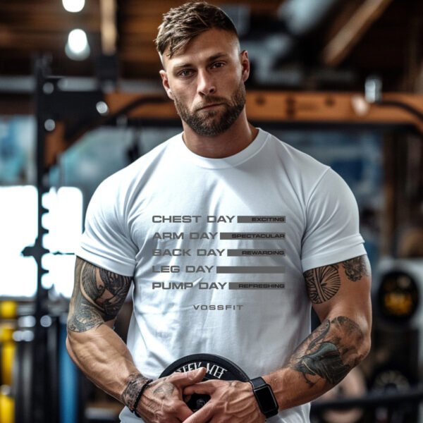 Gym Workout Schedule Tee - Motivational Fitness Apparel - VOSSFIT Daily Grind T-Shirt - Black, Light Blue, Navy, Brown, Grey, Olive Green - Image 9