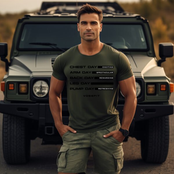 Gym Workout Schedule Tee - Motivational Fitness Apparel - VOSSFIT Daily Grind T-Shirt - Black, Light Blue, Navy, Brown, Grey, Olive Green - Image 10