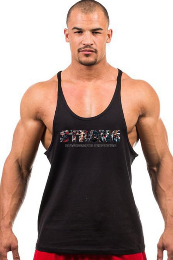 "STRONG – Progress Not Perfection" Gym Tank Top for Men | Muscle Fit Fitness Shirt | Bodybuilding Motivation Tee - Image 3