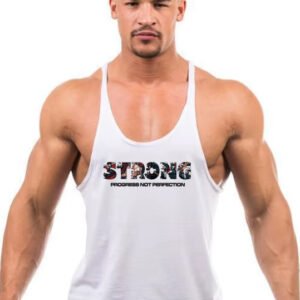 "STRONG – Progress Not Perfection" Gym Tank Top for Men | Muscle Fit Fitness Shirt | Bodybuilding Motivation Tee