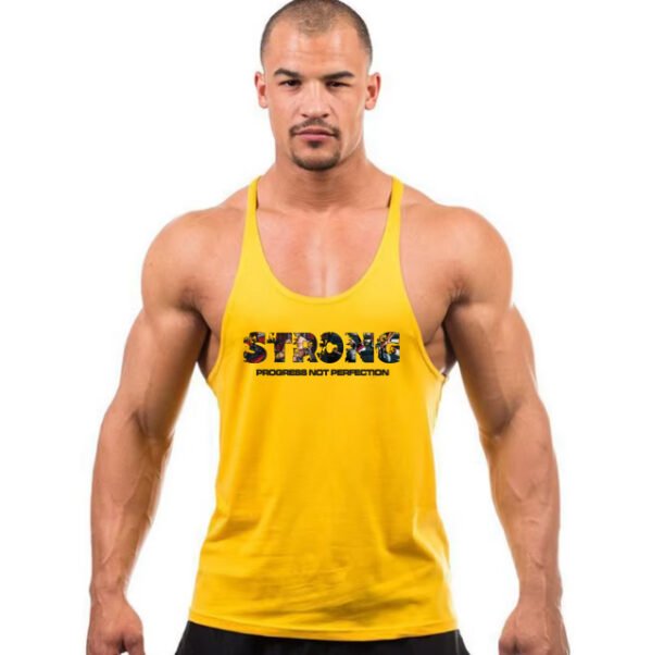 "STRONG – Progress Not Perfection" Gym Tank Top for Men | Muscle Fit Fitness Shirt | Bodybuilding Motivation Tee - Image 2