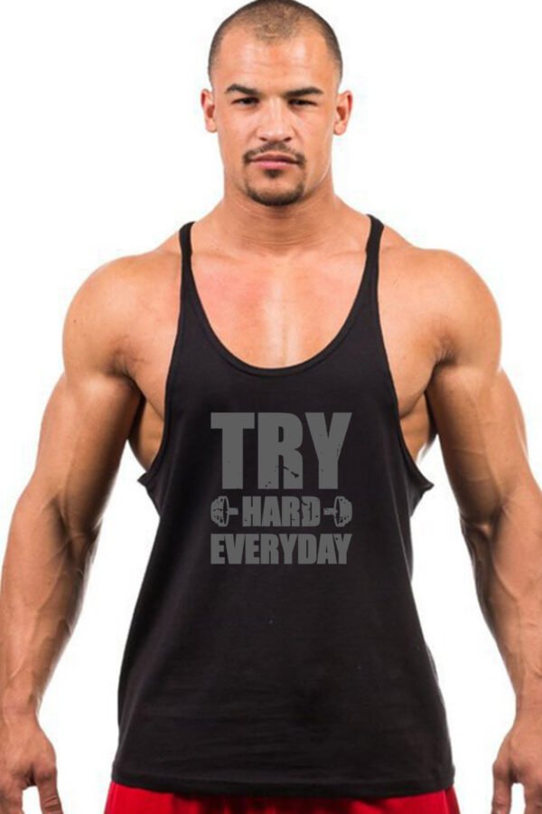 "TRY HARD EVERYDAY" Gym Stringer Tank Top - Consistent Effort, Real Gains! for Men | Motivational Workout Shirt | Muscle Fit Fitness Apparel - Image 3