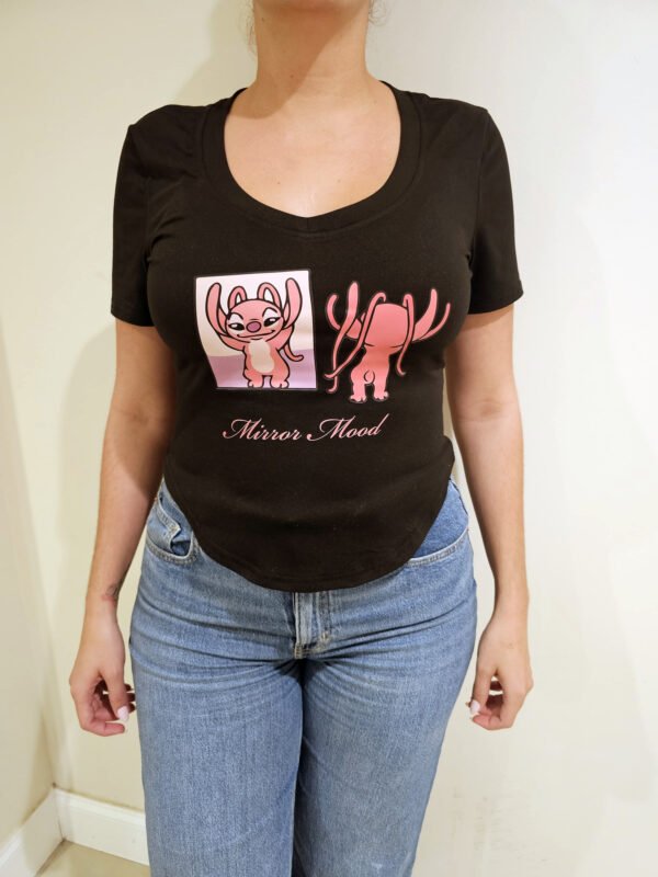 "MIRROR MOOD" Cute & Relatable Cartoon T-Shirt - Expressive Graphic Tee for Women. - Image 2