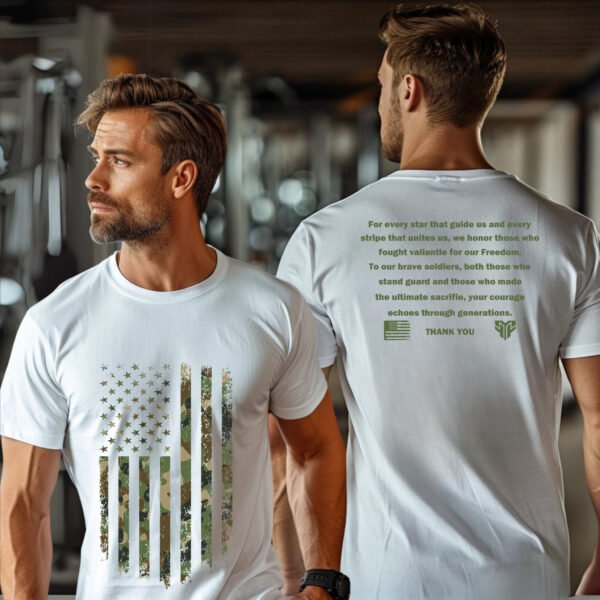 "THANK YOU: Camo Flag" Tactical T-Shirt - Honor, Courage, Freedom. - Image 4