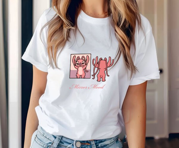 "MIRROR MOOD" Cute & Relatable Cartoon T-Shirt - Expressive Graphic Tee for Women. - Image 4
