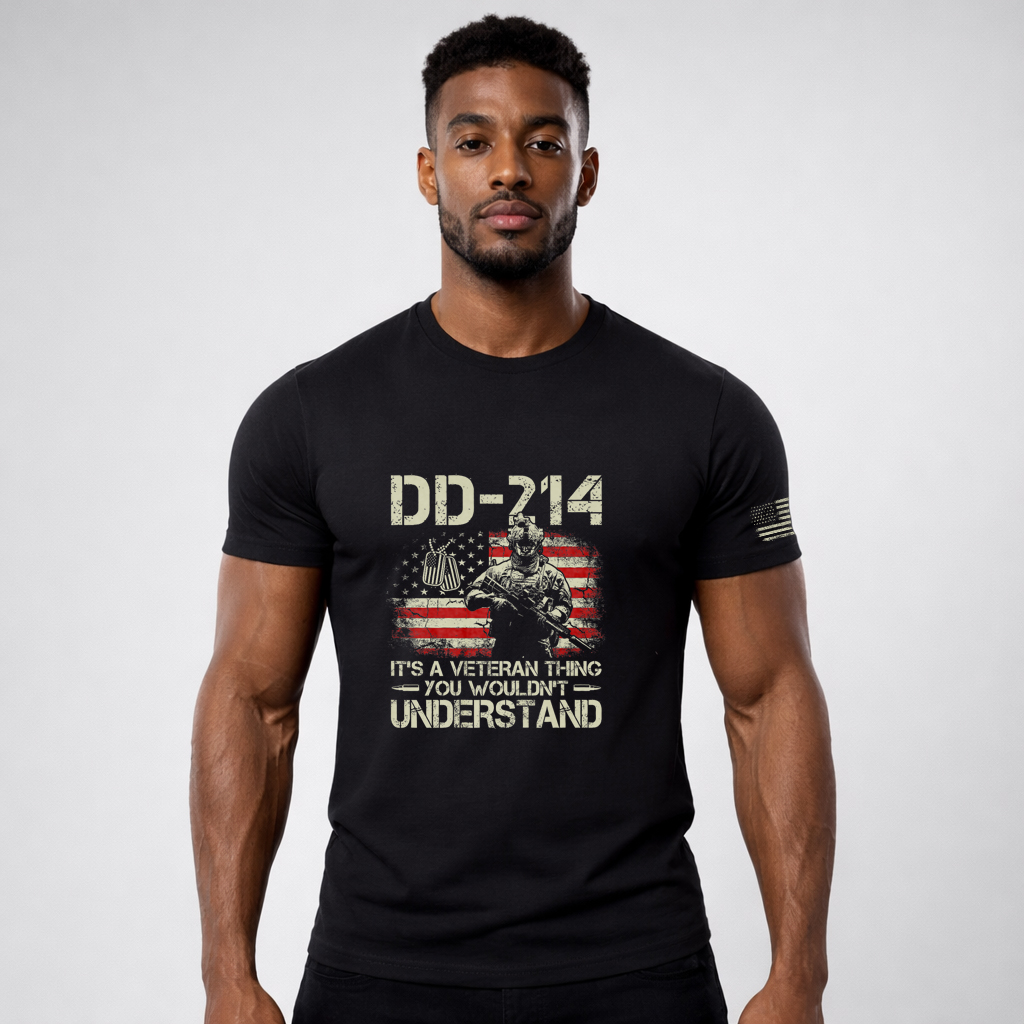 dd-214 veteran t shirt front view military pride graphic tee