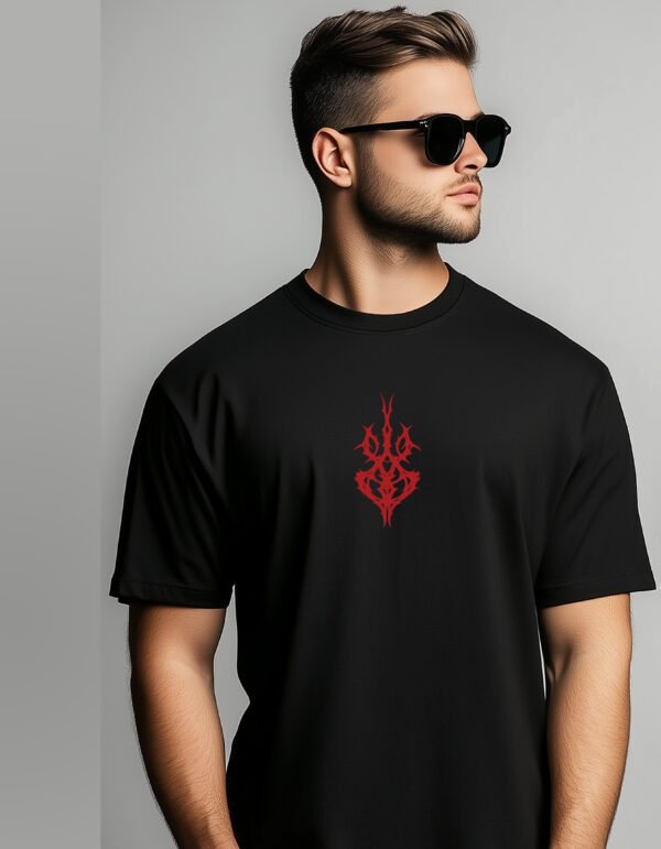 TRIBAL EMBRACE" Abstract Art T-Shirt - Edgy Gothic and Alternative Tee - Unique Red & White Design - Unisex Sizes S-2XL - Image 6