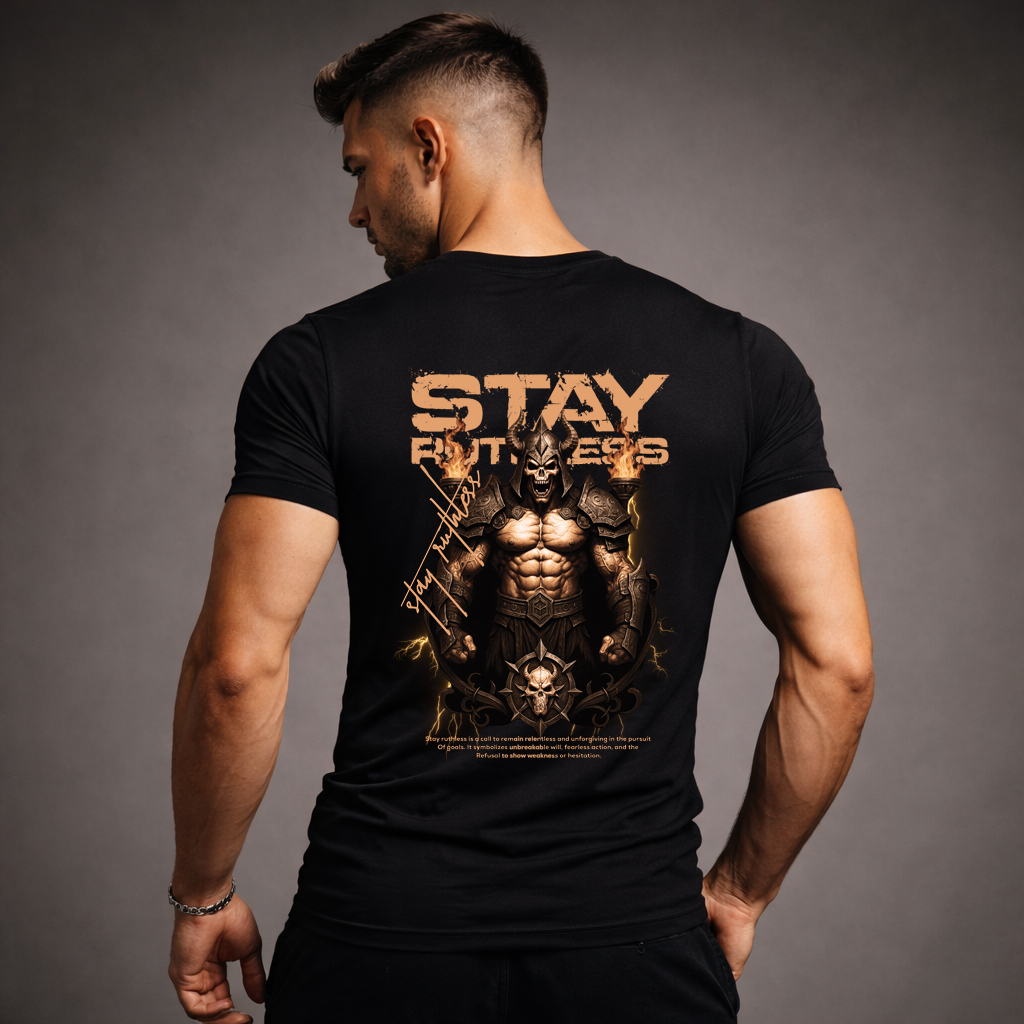 Stay Ruthless gym t shirt men black back warrior print