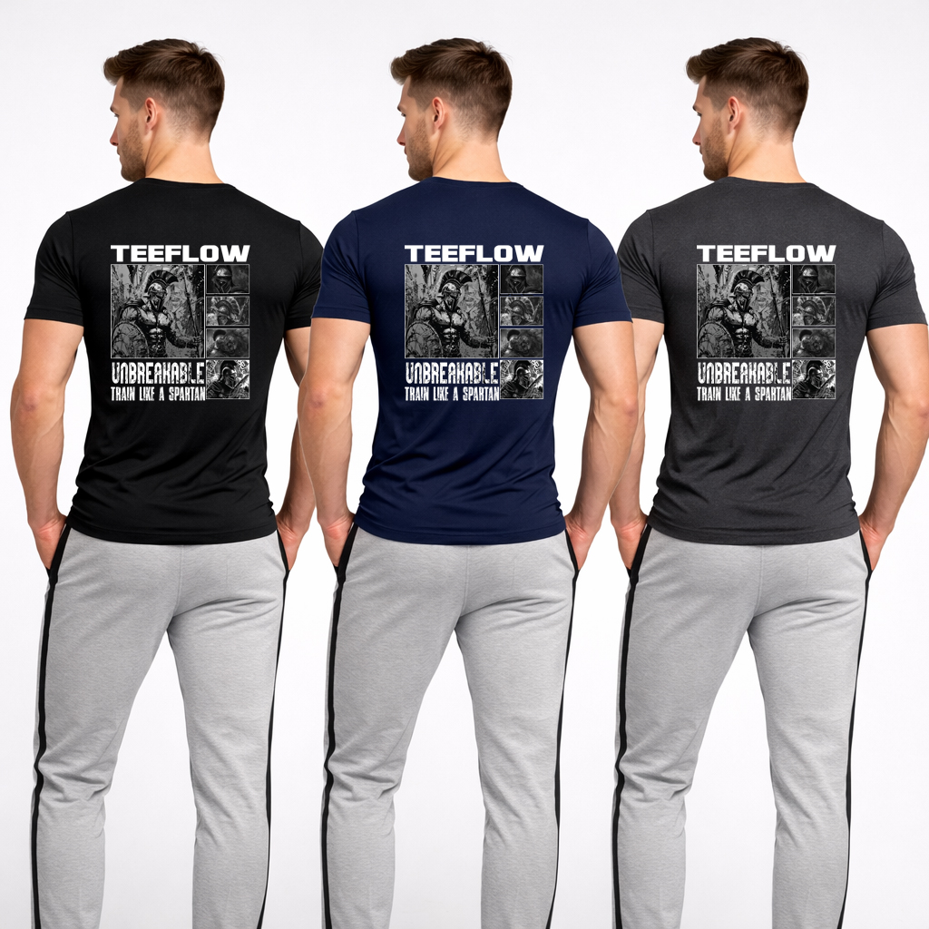 TeeFlow Spartan Unbreakable T-Shirt | Train Like a Spartan Gym Workout Tee | Premium Unisex Fitness Shirt 5 teeflow-spartan-unbreakable-color-options-black-charcoal-navy