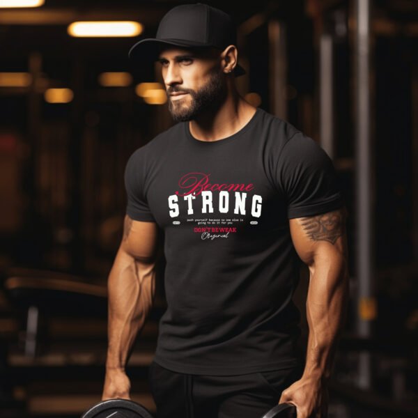 "BECOME STRONG" Motivational Gym T-Shirt - Don't Be Weak. Push Yourself Fitness Apparel. - Image 2