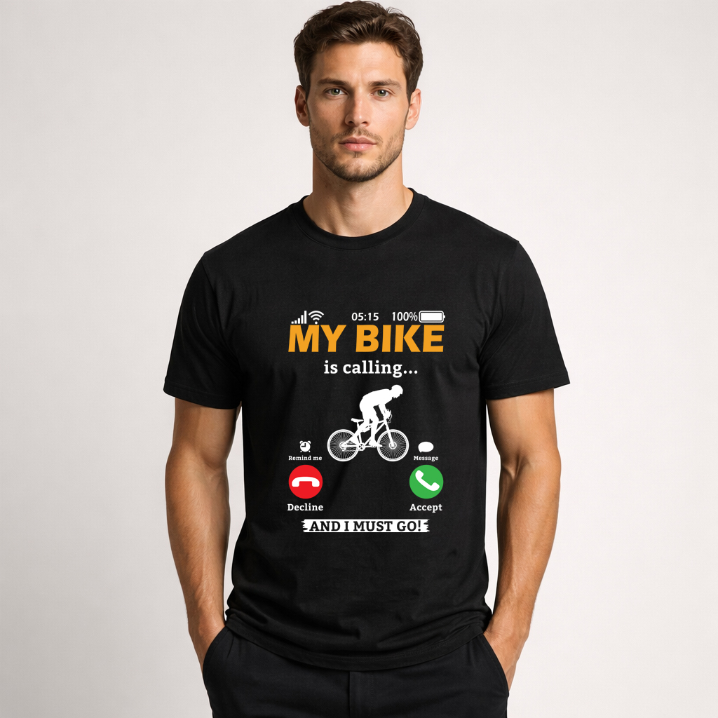 STREETWEAR 7 cycling t shirt with funny My Bike Is Calling design for bike lovers