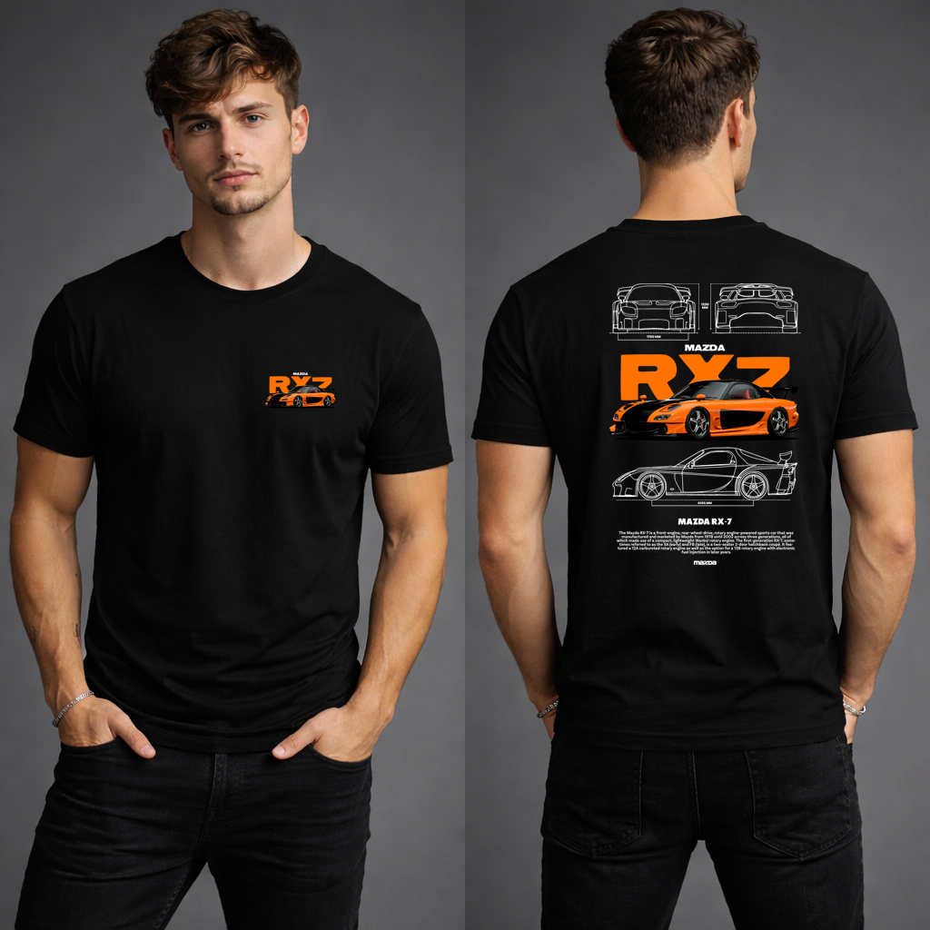 Mazda RX7 t-shirt front and back view