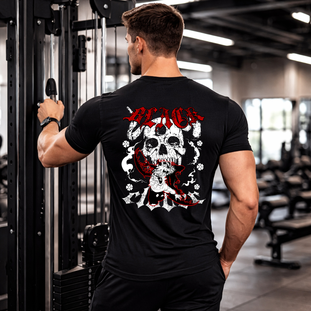 Black Clover t-shirt gym lifestyle back view bold back print